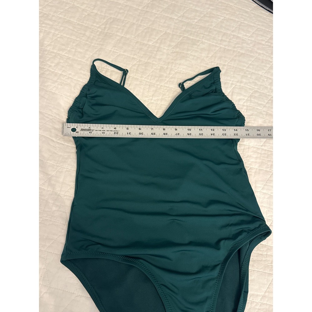 Kona Sol Women's One Piece Swimsuit medium Green V Neck Ruched Straps - Picture 5 of 5